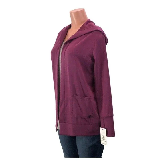 Gaian Small Women Cardigan, Sweater Hoodie 2 Pocket Purple Yoga Activewear NWT - Picture 14 of 16